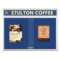 72 x 30 Indoor Bulletin Cork Boards with Personalized Header & Lights (RADIUS EDGE) (2 Sliding Glass Doors)