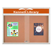 72 x 36 Indoor Bulletin Cork Boards with Personalized Header & Lights (RADIUS EDGE) (2 Sliding Glass Doors)