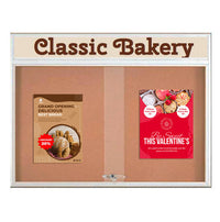 72 x 48 Indoor Bulletin Cork Boards with Personalized Header & Lights (RADIUS EDGE) (2 Sliding Glass Doors)