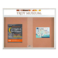 84 x 30 Indoor Bulletin Cork Boards with Personalized Header & Lights (RADIUS EDGE) (3 Sliding Glass Doors)