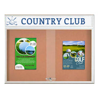 Indoor Sliding Glass Doors Bulletin Boards + Personalized Message Header + RADIUS EDGE Cabinet Corners
