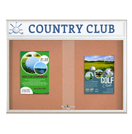 Indoor Sliding Glass Doors Bulletin Boards + Personalized Message Header + RADIUS EDGE Cabinet Corners