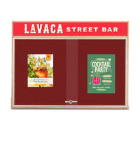 72 x 36 Indoor Enclosed Wood Bulletin Boards with Sliding Glass Doors and Message Header