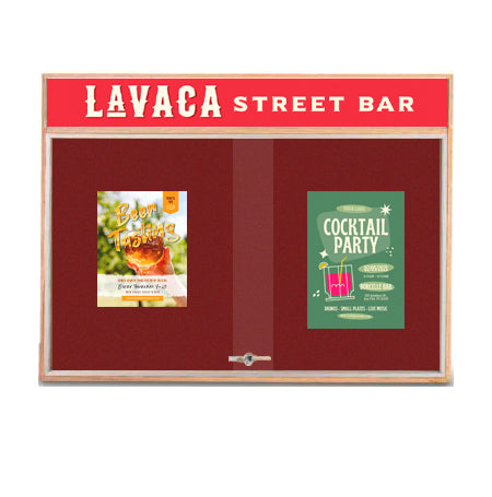 72 x 36 Indoor Enclosed Wood Bulletin Boards with Sliding Glass Doors and Message Header