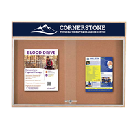 72x36 Indoor Enclosed Wood Enclosed Bulletin Boards with Sliding Glass Doors Header + Lights