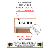 48x36 Indoor Enclosed Wood Enclosed Bulletin Boards with Sliding Glass Doors Header + Lights