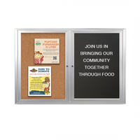Indoor, Enclosed 2-Door Combo Board 60x24 | Cork Bulletin Board & Felt Letter Board | Metal Cabinet