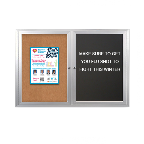 Enclosed 2-Door INDOOR Combo Board 72x36 | Cork Bulletin Board & FELT Letter Board