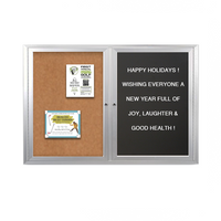Enclosed 2-Door INDOOR Combo Board 96x24 | Cork Bulletin Board & FELT Letter Board