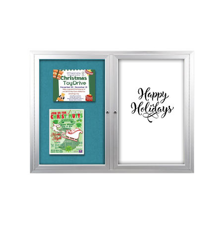 Enclosed 2-Door INDOOR Combo Board 48x48 | Cork Bulletin Board & Dry Erase Marker Board