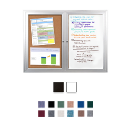 Enclosed 2-Door INDOOR Combo Board 42x32 | Cork Bulletin Board & Dry Erase Marker Board