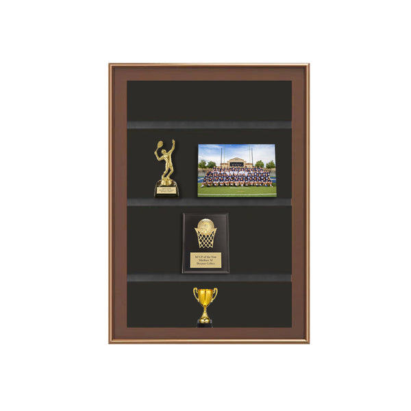 Metal Framed SwingFrame Designer Wall Wooden Display Case 4" Deep with Shelves in 25+ Sizes
