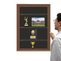 Metal Framed SwingFrame Designer Wall Wooden Display Case 4" Deep with Shelves in 25+ Sizes