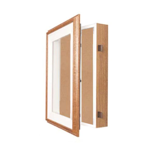 Oak 16 x 20 Shadowbox SwingFrames with Cork Board and Interior Lighting (3" Deep)