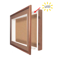 1" Deep Designer Wood Shadowbox SwingFrames with Cork Board and Interior Lighting in 12 Sizes