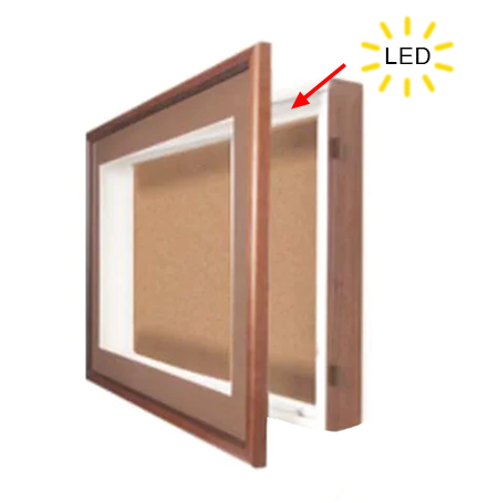 1" Deep Designer Wood Shadowbox SwingFrames with Cork Board and Interior Lighting in 12 Sizes