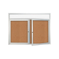 60" x 48" ILLUMINATED HEADER BULLETIN BOARD WITH 2 DOORS (LIGHTS SHINE DOWNWARD)