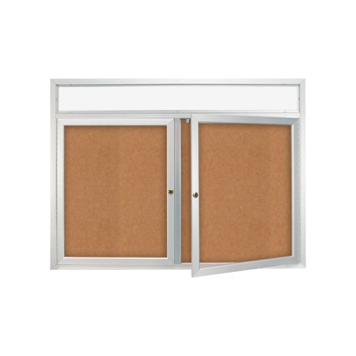 60" x 48" ILLUMINATED HEADER BULLETIN BOARD WITH 2 DOORS (LIGHTS SHINE DOWNWARD)