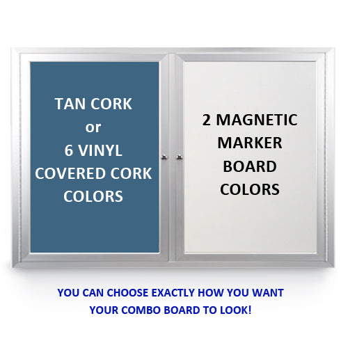 OUTDOOR ENCLOSED COMBO BOARD 84" x 24" DRY ERASE / CORK BULLETIN BOARD