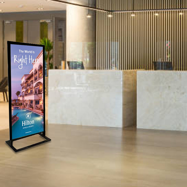 Large, Tall Poster Display Floor Stand 30x70 | Two-Sided, Heavy-Duty Steel Sign Stand, Top Loading