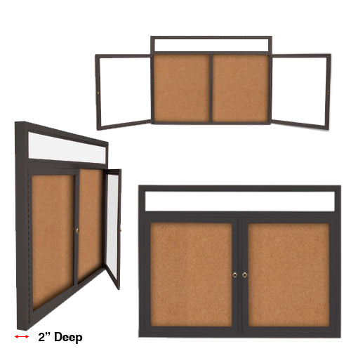 Enclosed Indoor Enclosed Bulletin Boards 50 x 40 w Message Header + Radius Edge 2 DOOR