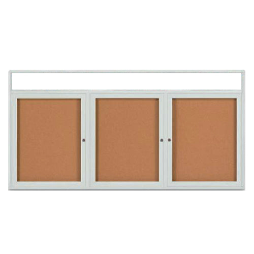 Enclosed Indoor Enclosed Bulletin Boards 84 x 30 w Message Header + Radius Edge 3 DOOR