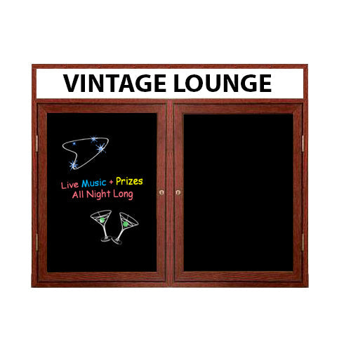 Indoor Black Marker Boards | Enclosed Wood Framed Dry Erase Boards with Message Header | 2 and 3 Door Displays | Black Porcelain on Steel Writing Surface