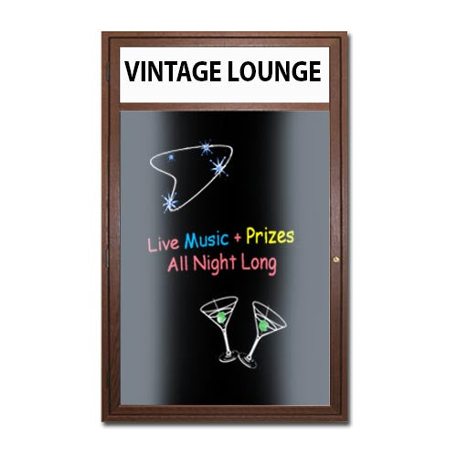 Indoor Enclosed  LED Lighted Wood Framed Black Dry Erase Boards + Message Header
