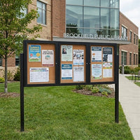 Outdoor Enclosed 84x36 Bulletin Cork Boards with Lights (with Radius Edge & Leg Posts) (3 DOORS) - Black Finish