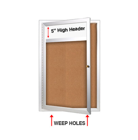 Indoor Enclosed Bulletin Boards 36 x 48 w Header & Light (Single Door)