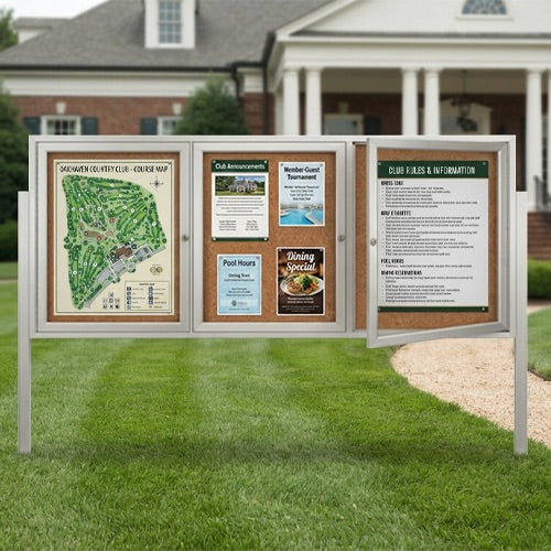 SwingCase Outdoor Enclosed Poster Display Cases 2-3 Doors with Two Posts | Metal Cabinet in 35+ Sizes