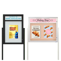 Free-Standing EXTREME WeatherPLUS™ Outdoor Enclosed Poster Cases with Personalized Message Header | Portrait or Horizontal Orientation