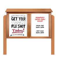 40" x 40" Outdoor Message Center - Double Door Magnetic White Dry Erase Board with Posts