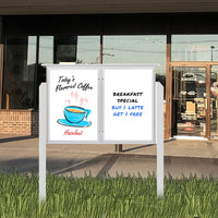 Outdoor Message Center Magnetic White Dry Erase Board - 45" x 30" | Double Door with Posts
