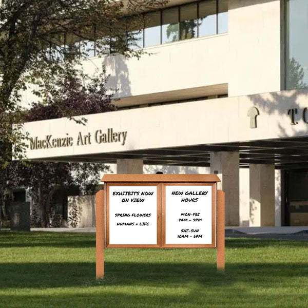 Outdoor Message Center Magnetic White Dry Erase Board - 60" x 36" | Double Door with Posts