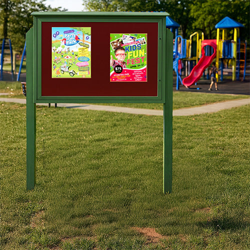 Outdoor XL Message Center Bulletin Board 40 x 60 on Posts | TOP-Hinged Single Door Information Board, Built with Eco-Friendly Faux Wood
