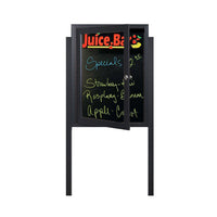 Free-Standing Outdoor Dry Erase Black Board with Two Leg Posts | Magnetic Porcelain on Steel Markerboard | Metal Display Case 12+ Sizes