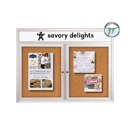 Enclosed Outdoor Bulletin Boards 72" x 30" with Message Header (2 DOOR)