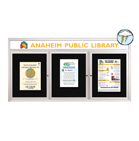 Enclosed Outdoor Bulletin Boards 96" x 30" with Message Header (3 DOOR)