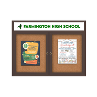 60 x 24 Enclosed Outdoor Bulletin Board with Message Header and LED Lights - Wall Mount 2 Door Cabinet