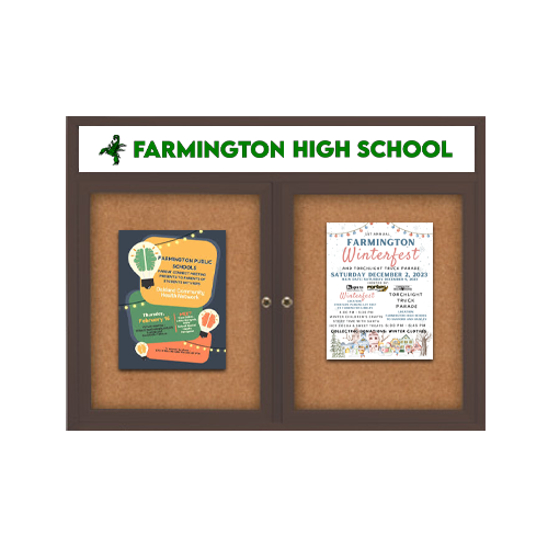 60 x 24 Enclosed Outdoor Bulletin Board with Message Header and LED Lights - Wall Mount 2 Door Cabinet