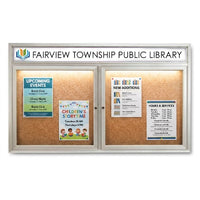 60 x 36 Enclosed Outdoor Bulletin Board Display Case Two-Door with LED Light and Message Header