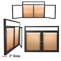 60 x 36 Enclosed Outdoor Bulletin Board Display Case Two-Door with LED Light and Message Header - Black Finish