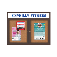 96 x 30 Enclosed Outdoor Bulletin Boards with Header & Lights 2 DOOR