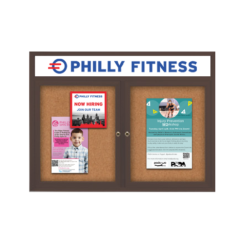 96 x 30 Enclosed Outdoor Bulletin Boards with Header & Lights 2 DOOR