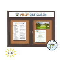 96 x 30 Enclosed Outdoor Bulletin Boards with Header & Lights 2 DOOR