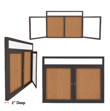 96 x 30 Enclosed Outdoor Bulletin Boards with Header & Lights 2 DOOR