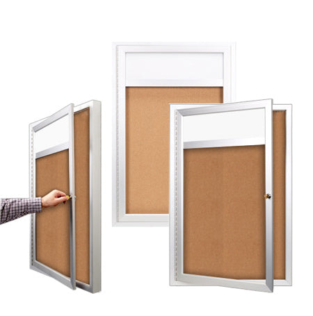 Indoor Enclosed Bulletin Boards 36 x 48 w Header & Light (Single Door)