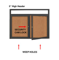 60" x 36" Enclosed Indoor Bulletin Boards with Header & Lights (Multiple Doors)