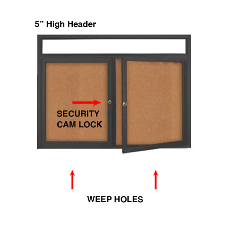 60" x 36" Enclosed Indoor Bulletin Boards with Header & Lights (Multiple Doors)